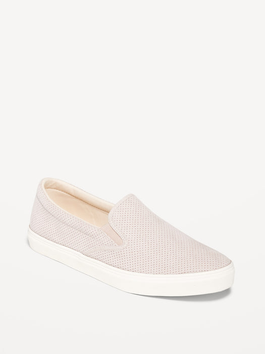 Perforated Faux-Suede Slip-On Sneakers for Women