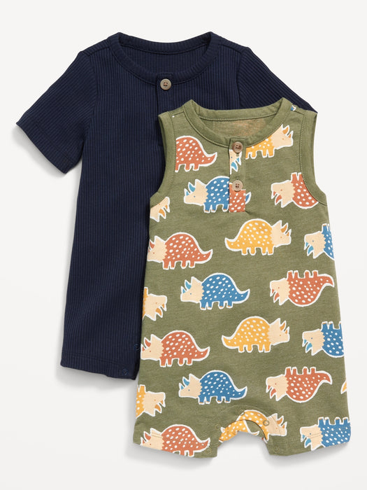 Unisex Henley Romper 2-Pack for Baby