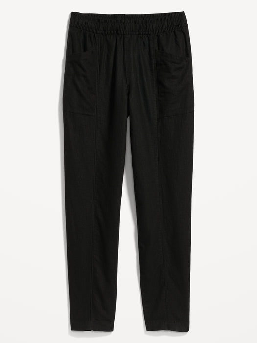 High-Waisted Cropped Linen-Blend Tapered Pants for Women