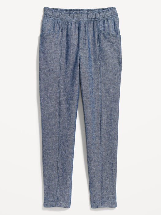 High-Waisted Chambray Cropped Linen-Blend Tapered Pants for Women