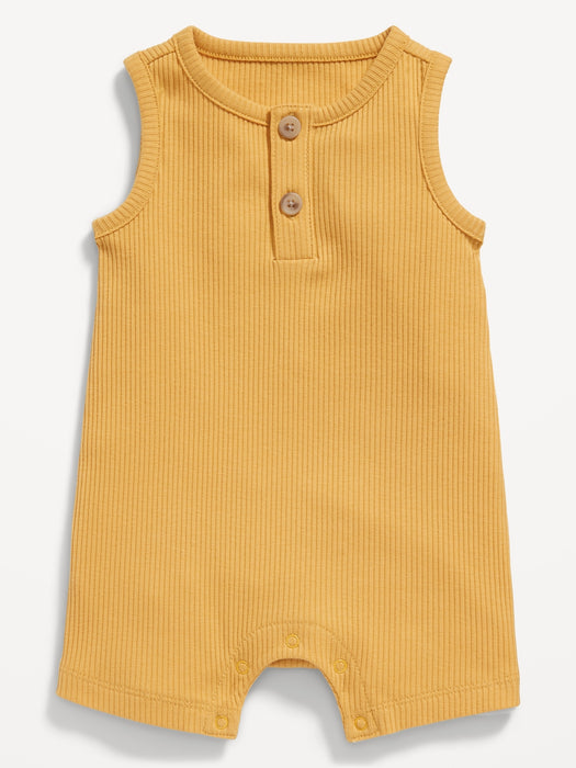 Unisex Sleeveless Rib-Knit Henley Romper for Baby