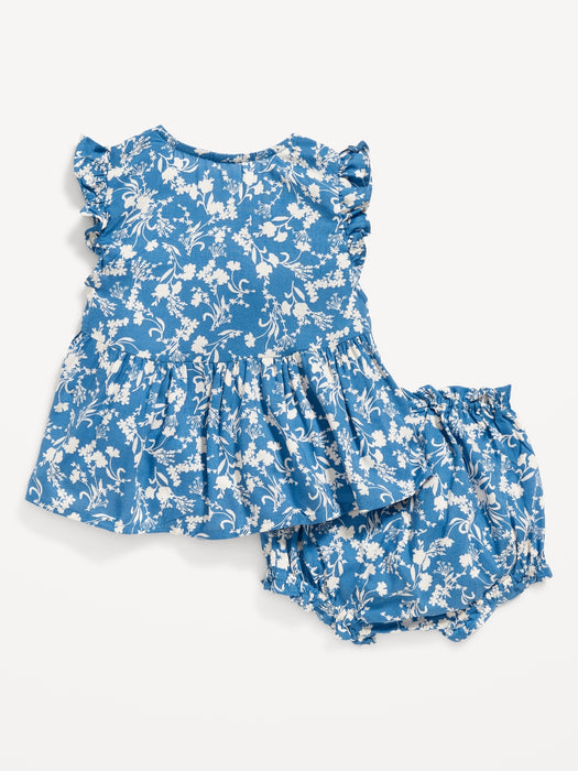 Printed Poplin Flutter-Sleeve Top & Bloomer Shorts Set for Baby