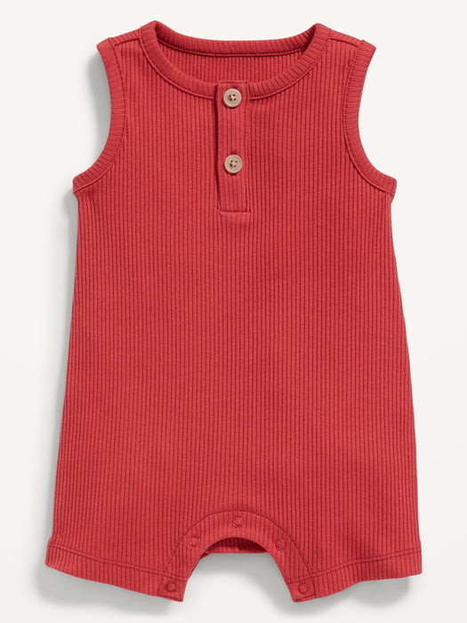 Unisex Sleeveless Rib-Knit Henley Romper for Baby
