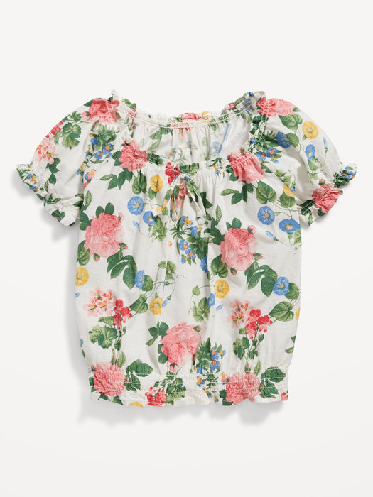 Short Puff-Sleeve Smocked Top for Girls