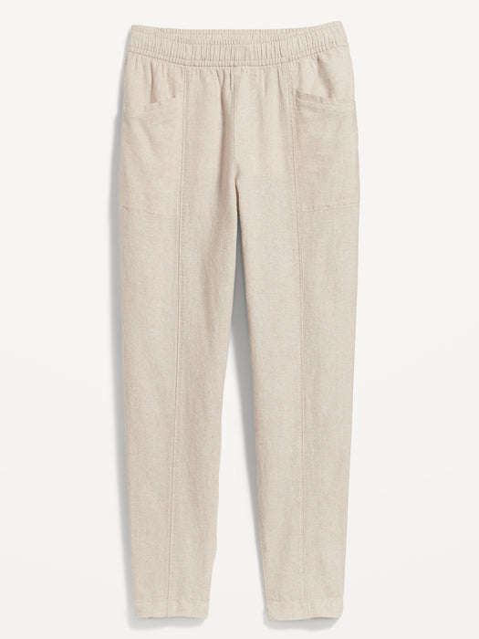 High-Waisted Cropped Linen-Blend Tapered Pants