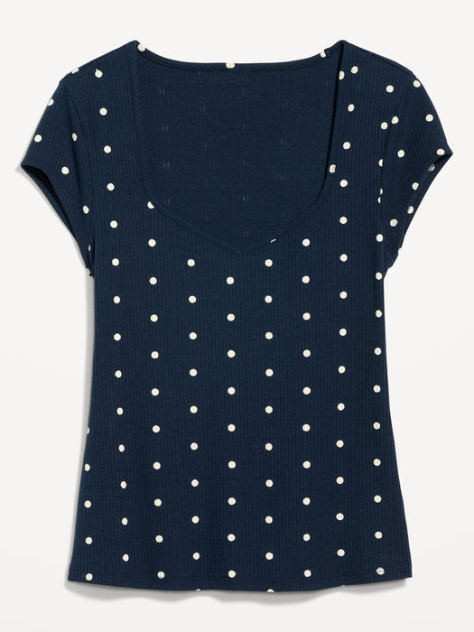 Polka-Dot Sweetheart-Neck Rib-Knit T-Shirt for Women