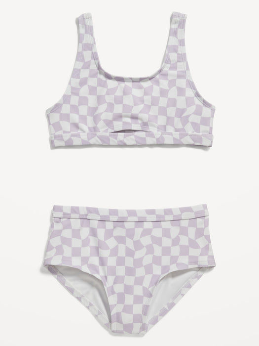 Patterned Scoop-Neck Bikini Swim Set for Girls