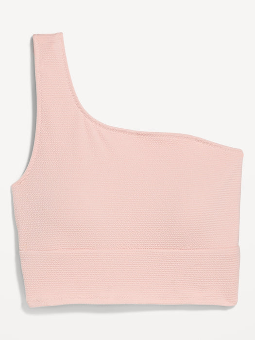 One-Shoulder Pucker Longline Bikini Swim Top for Women