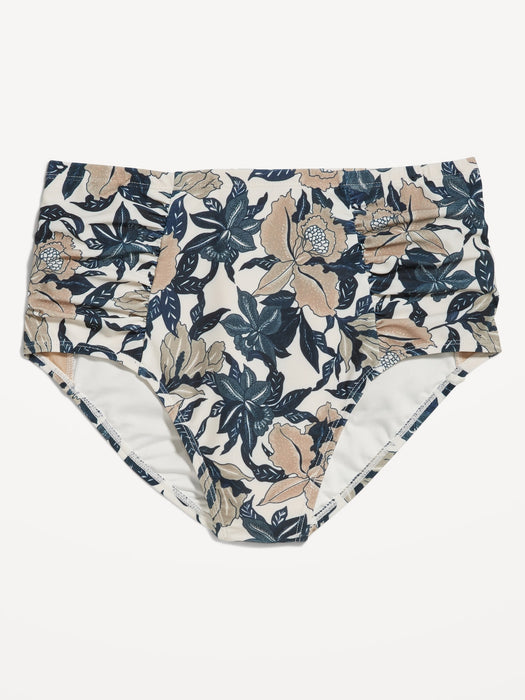 High-Waisted Printed Ruched Bikini Swim Bottoms for Women