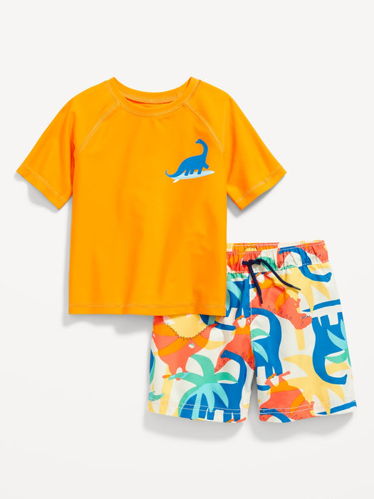 Unisex Graphic Rashguard Swim Top & Trunks for Toddler & Baby
