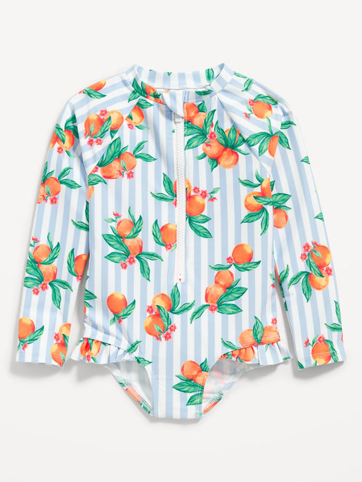 Matching Ruffle-Trim One-Piece Rashguard Swimsuit for Toddler & Baby