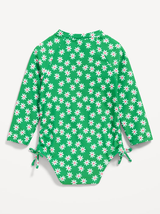 Long-Sleeve Side-Tie One-Piece Rashguard Swimsuit for Baby