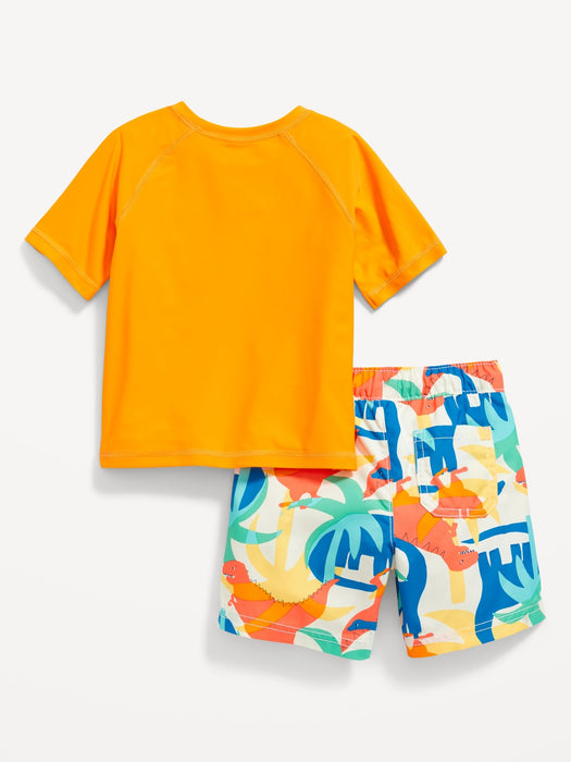 Unisex Graphic Rashguard Swim Top & Trunks for Toddler & Baby