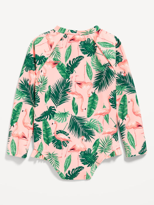 Matching Ruffle-Trim One-Piece Rashguard Swimsuit for Toddler & Baby