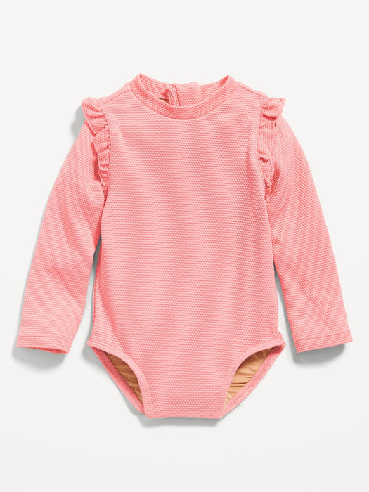 Ruffle-Trim One-Piece Rashguard Swimsuit for Baby
