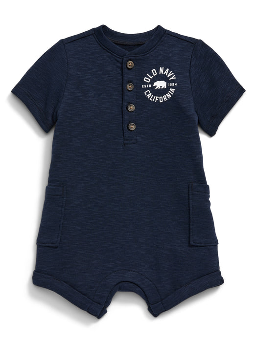 Unisex Logo-Graphic Henley Pocket Romper for Baby