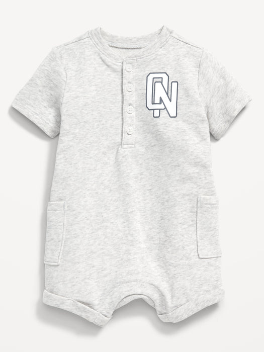 Unisex Logo-Graphic Henley Pocket Romper for Baby