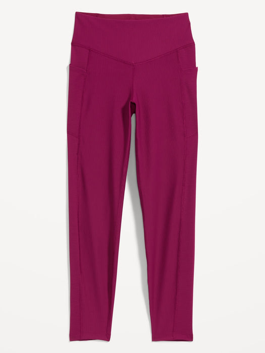 High-Waisted PowerSoft Rib-Knit Side-Pocket 7/8-Length Leggings for Women