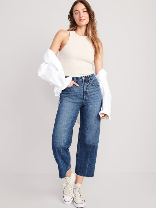 Extra High-Waisted Cropped Cut-Off Wide-Leg Jeans