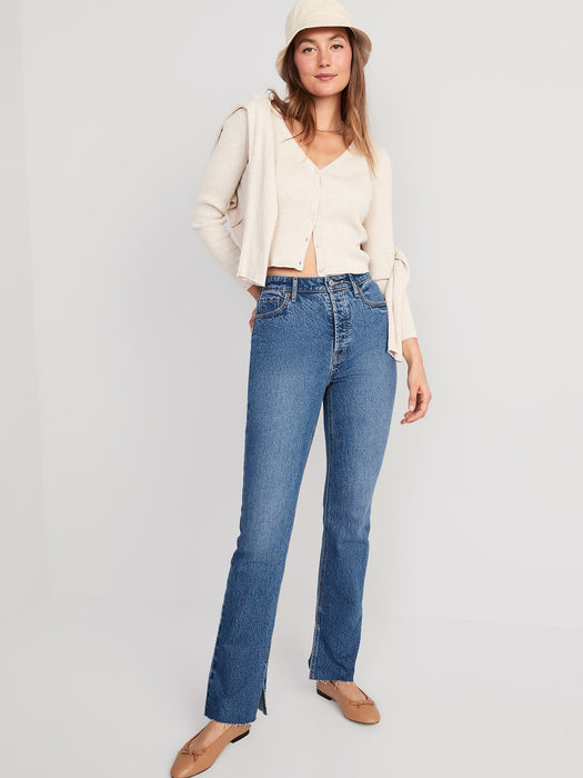 Extra High-Waisted Button-Fly Kicker Boot-Cut Side-Slit Jeans for Women