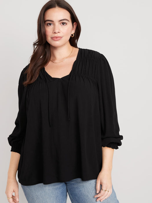 Crinkled Smocked Poet Swing Blouse for Women