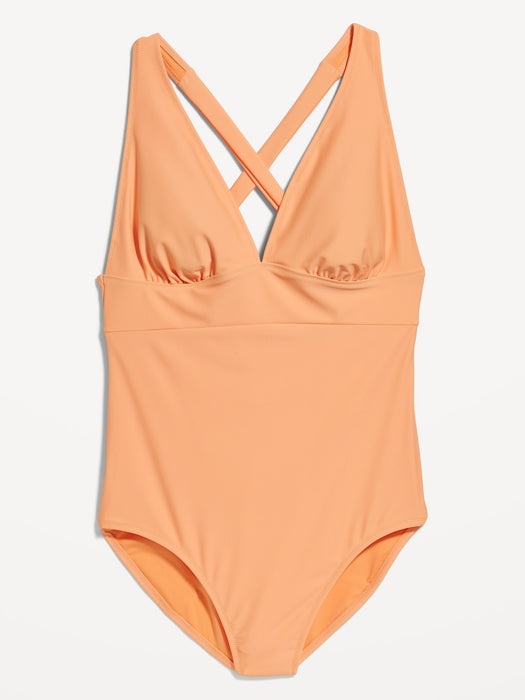 Matching V-Neck One-Piece Swimsuit for Women