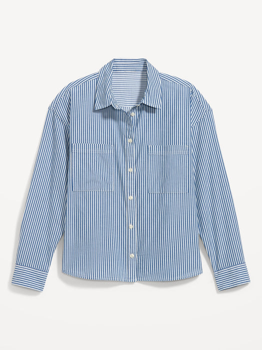 Striped Cropped Utility Boyfriend Shirt for Women