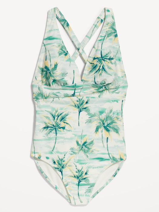 Matching V-Neck One-Piece Swimsuit for Women