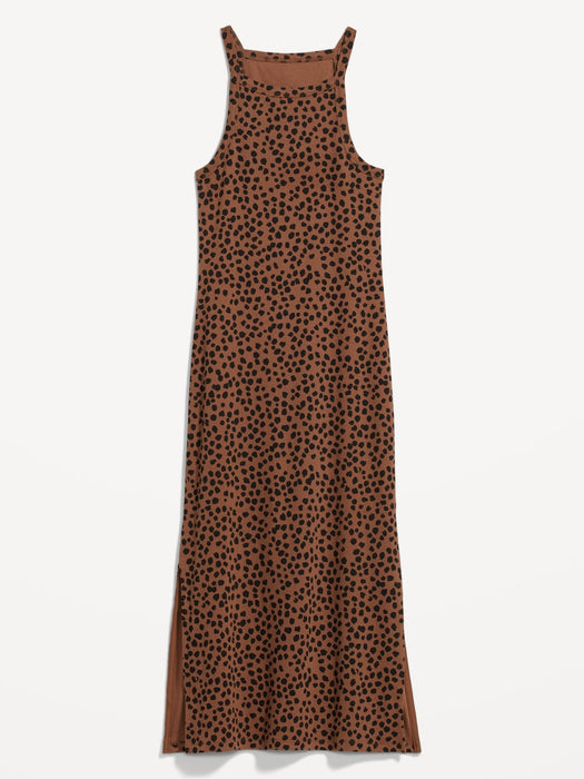 Fitted Leopard-Print Sleeveless Rib-Knit Midi Dress for Women