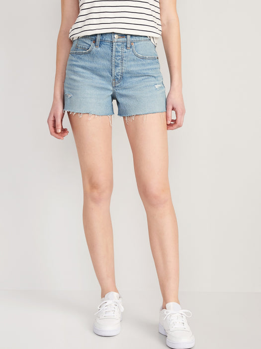 Higher High-Waisted Button-Fly Sky-Hi A-Line Cut-Off Jean Shorts for Women -- 3-inch inseam