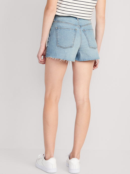 Higher High-Waisted Button-Fly Sky-Hi A-Line Cut-Off Jean Shorts for Women -- 3-inch inseam