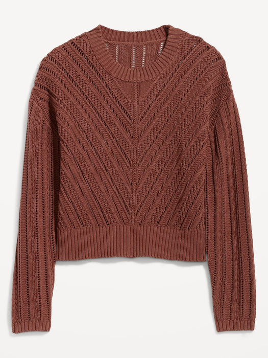 Cropped Chevron Open-Knit Sweater for Women
