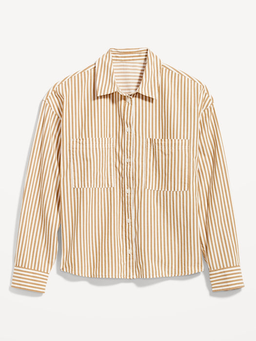 Striped Cropped Utility Boyfriend Shirt for Women
