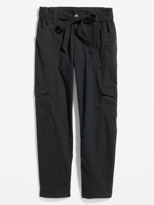 High-Waisted Tie-Belt Cargo Straight Workwear Ankle Pants for Women