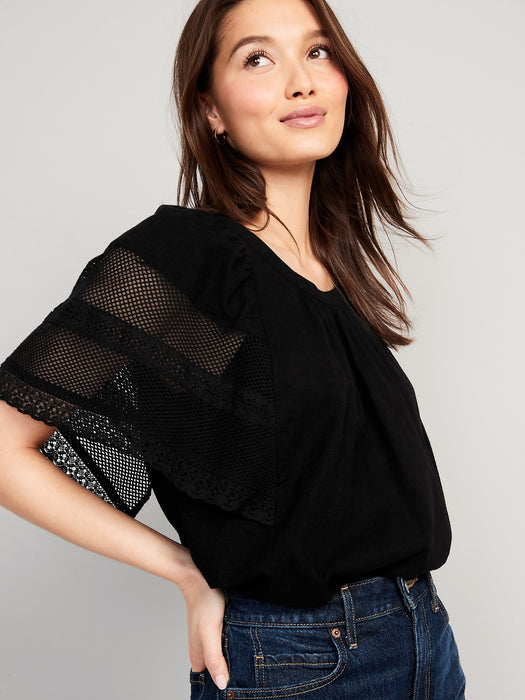 Crochet Flutter-Sleeve Swing Top for Women