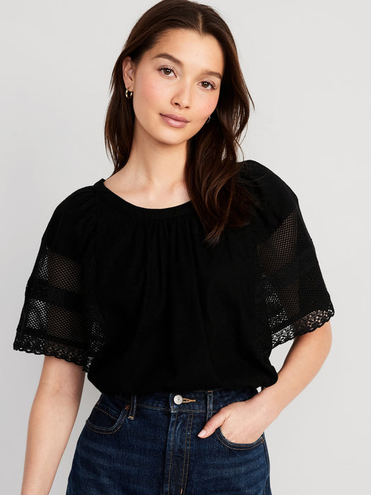 Crochet Flutter-Sleeve Swing Top for Women