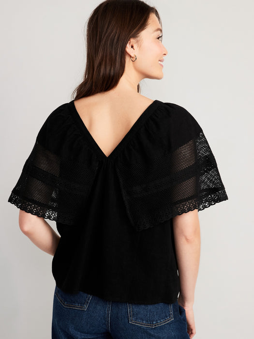 Crochet Flutter-Sleeve Swing Top for Women