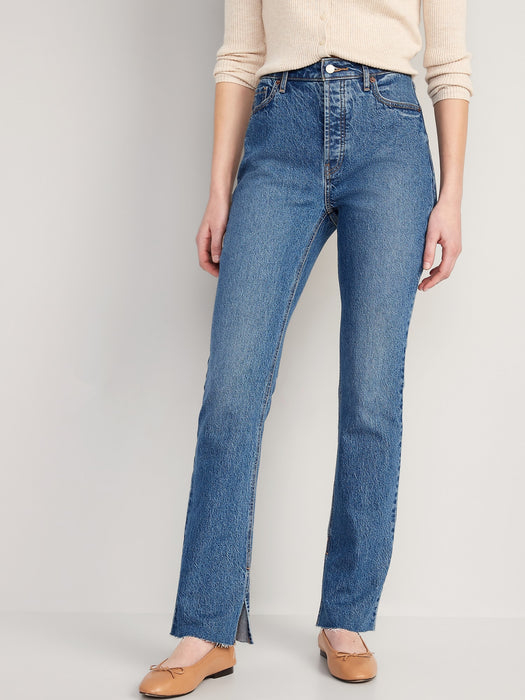 Extra High-Waisted Button-Fly Kicker Boot-Cut Side-Slit Jeans for Women