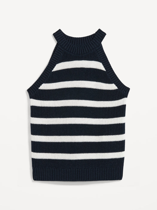 Sleeveless Striped Cropped Shaker-Stitch Sweater for Women