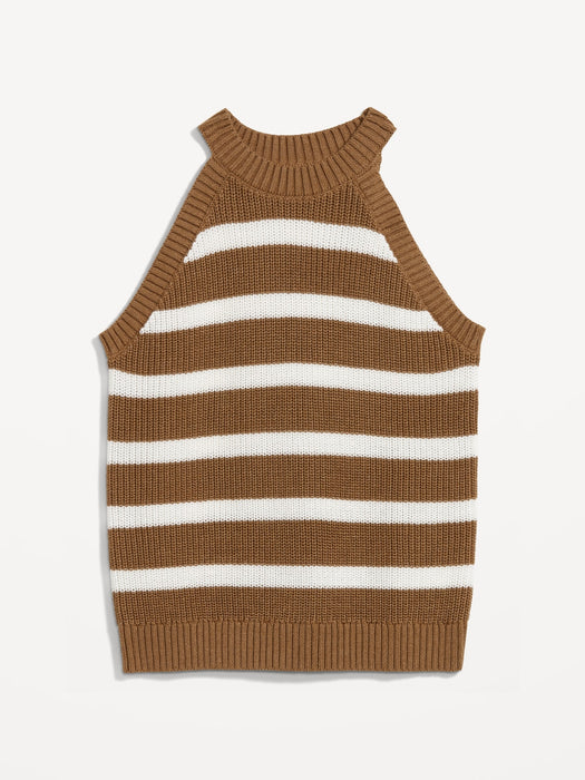 Sleeveless Striped Cropped Shaker-Stitch Sweater for Women