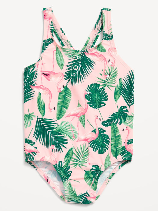 Printed One-Piece Henley Swimsuit for Toddler Girls