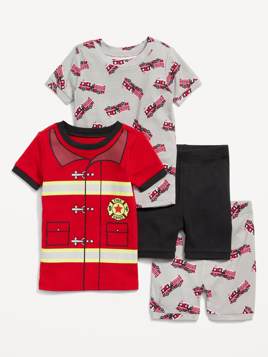 Unisex 4-Piece Snug-Fit Graphic Pajama Set for Toddler & Baby