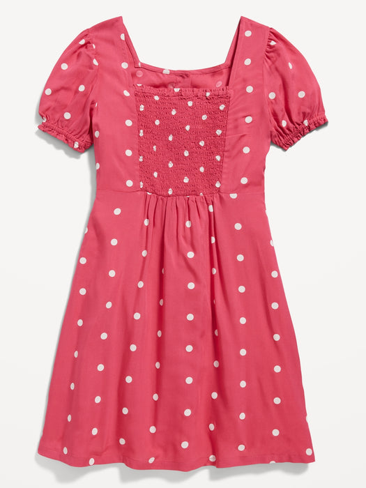 Puff-Sleeve Button-Front Fit & Flare Dress for Girls