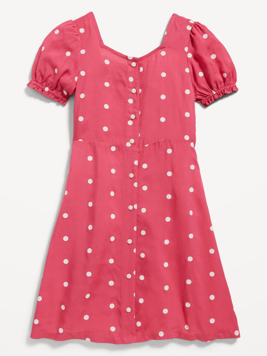 Puff-Sleeve Button-Front Fit & Flare Dress for Girls