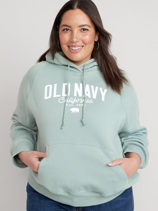 Oversized Fleece Logo Graphic Hoodie for Women