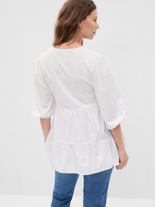 Maternity Poplin Tiered Top
