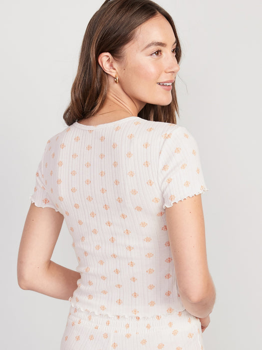 Split-Neck Pointelle-Knit Pajama T-Shirt for Women