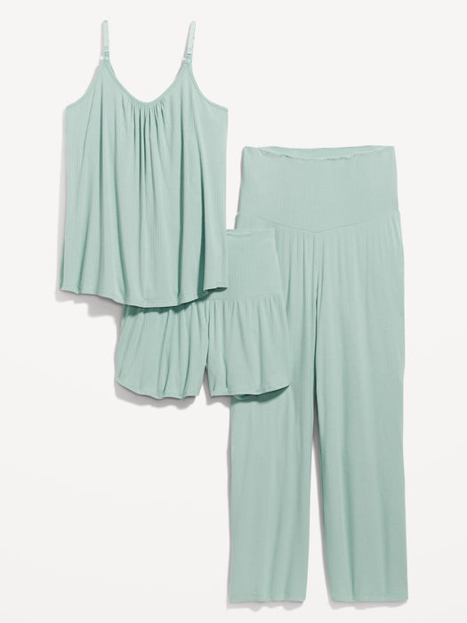 Maternity Sunday Sleep Rib-Knit 3-Piece Lounge Set