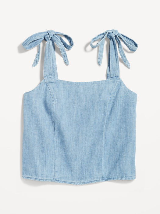 Fitted Tie-Shoulder Cropped Jean Corset Cami Top for Women