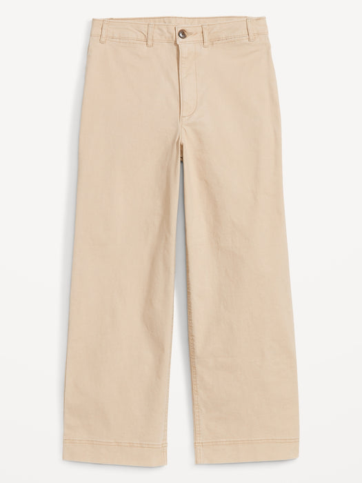 High-Waisted Wide-Leg Cropped Chino Pants